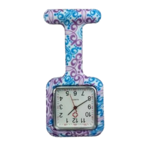 Horloge paarsblauw printje (vierkant)