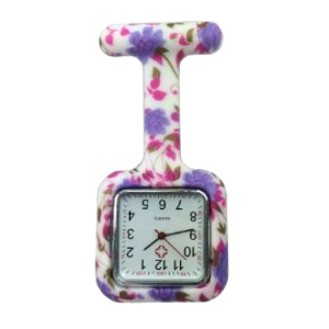 Horloge paarsroze bloemenprintje (vierkant)