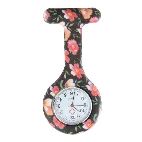 Horloge zwart printje met bloemen